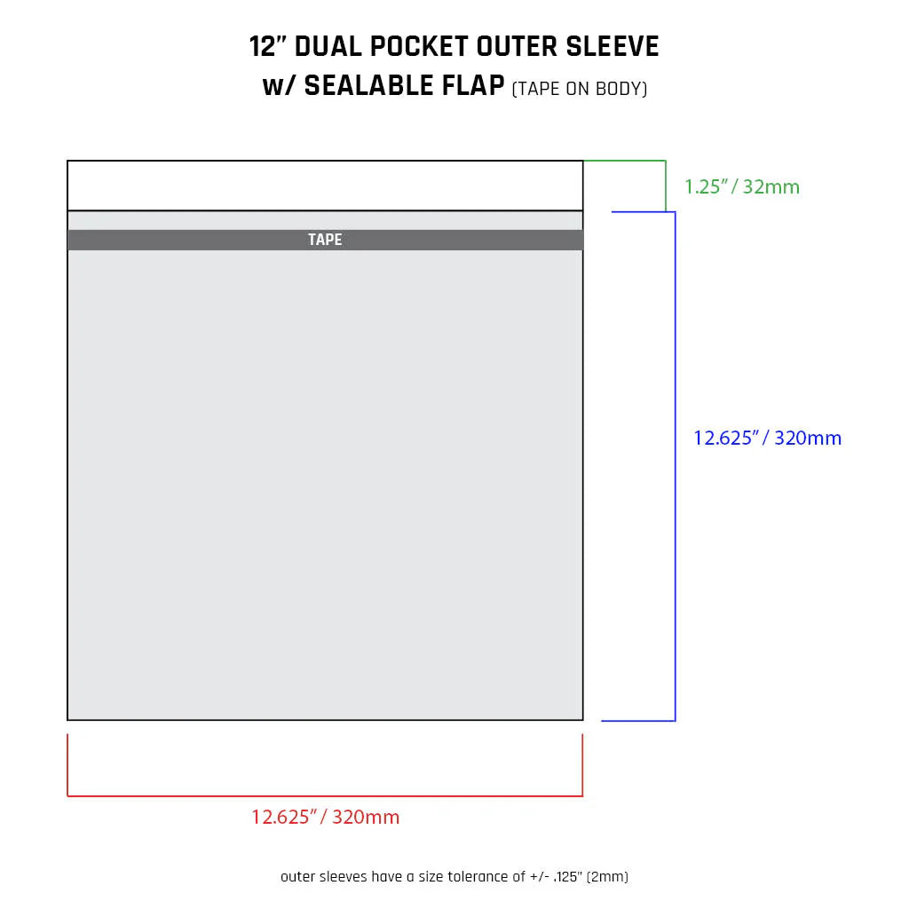 12" Dual Pocket Outer Sleeves w/ Sealable Flap (Tape on Body) - 4mil (25 pack)