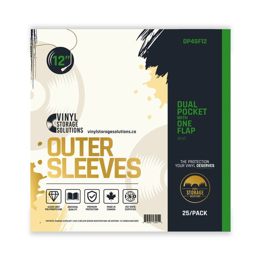 Vinyl Solutions - 12" Dual Pocket Outer Sleeves w/ One Flap - 4mil (25 pack)